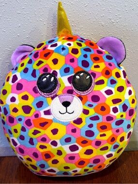 Giselle TY Squish-A-Boo 10in Colorful Leopard Print Unicorn  Plush Rainbow Spots